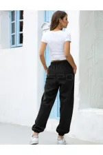 Elastic Waistband Black Joggers Pants Shalwar Model Sweatpants