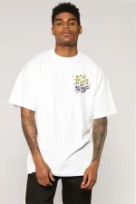 Oversize T-shirt Printed White Round Neck 100% Cotton