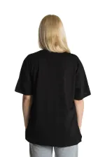 T-shirt oversize en coton à col ras du cou et imprimé chat masqué noir pour femme