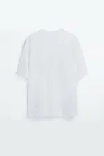 Oversize T-shirt Printed White Round Neck 100% Cotton
