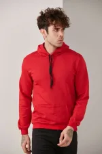 Erkek Kırmızı Kapüşonlu Sweatshirt