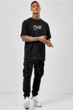 Oversize One Baskılı Siyah Tshirt
