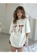 Women's Ribbon Printed T-shirt Crew Neck