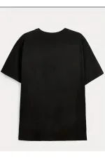 Women's V-Neck Printed Black/White Oversize Boyfriend T-Shirt