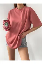 Unisex Cotton Salmon Crew Neck Oversize Boyfriend T-shirt