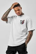 Oversize Panda Baskılı Beyaz Tshirt