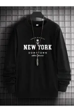 Black Men's New York Print Oversize Sweatshirt