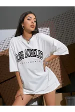 White Losangeles Written Oversize Combed Cotton T-shirt