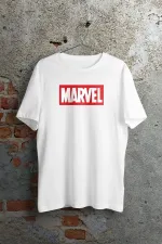 Marvel Logo Baskılı Beyaz Kısa Kollu Unisex Tişört