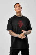 LUNAVISTA Oversize Dragon Baskılı Siyah Tshirt OVRSZTSHRT12