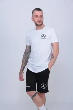 Mercedes Baskılı Beyaz Erkek Alt-üst Şortlu Takım