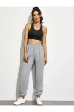 Kadın Gri Basic Jogger Örme Eşofman