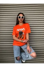 Oversized NASA Teddy Bear Printed Unisex Orange T-shirt
