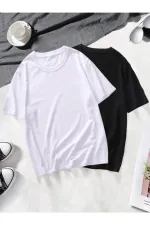 Unisex 2-Pack Black and White Basic Oversize Combed Cotton T-shirt
