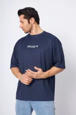Sports T-shirt Men's Navy Blue Color Brooklyn Printed Round Neck Fabric