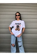 Oversized NASA Teddy Bear Printed Unisex White T-shirt