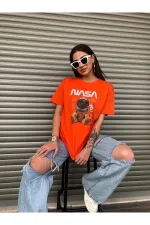 Oversized NASA Teddy Bear Printed Unisex Orange T-shirt
