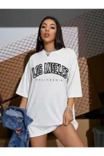 White Losangeles Written Oversize Combed Cotton T-shirt