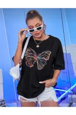 Unisex Pamuk Bisiklet Yaka Boyfriend Örme Oversize T-shirt