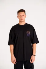 Oversize T-shirt Printed Black Round Neck 100% Cotton