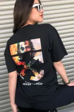 Black Unisex Joker Oversize T-shirt with Back Print