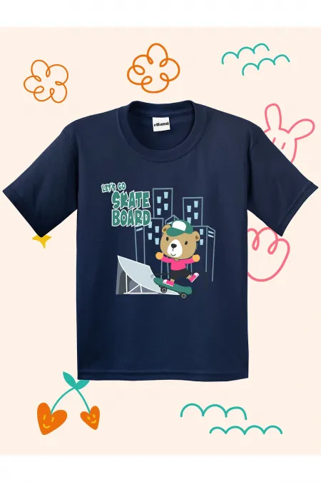 Kids' T-shirt with Skateboard Design Print