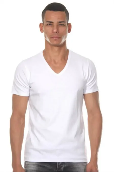 V-Neck White Men's T-Shirt - DZN8612