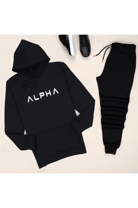 2’li Alpha Baskılı Sweatshirt Ve Eşofman Altı