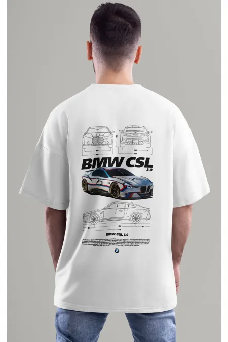Unisex Erkek/Kadın BMW CSL Renkli Özel Baskılı Oversize Pamuklu Bisiklet Yaka T-Shirt Tişört