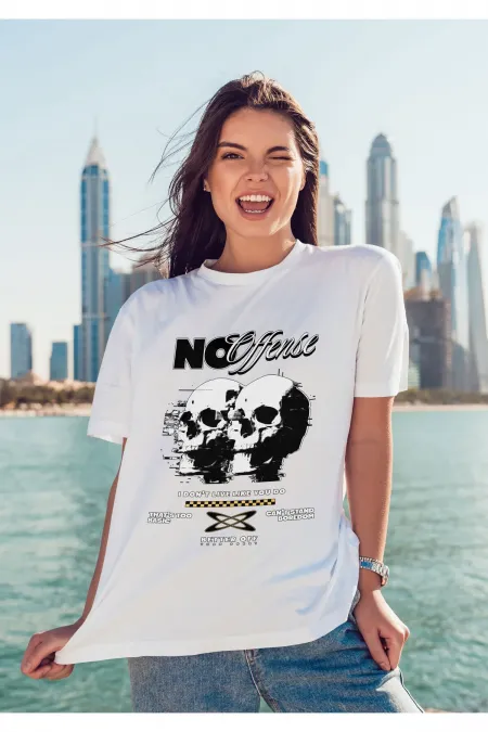 Unisex Men's/Women's NO OFFENSE Colorful Custom Printed Oversize Cotton Crew Neck T-Shirt