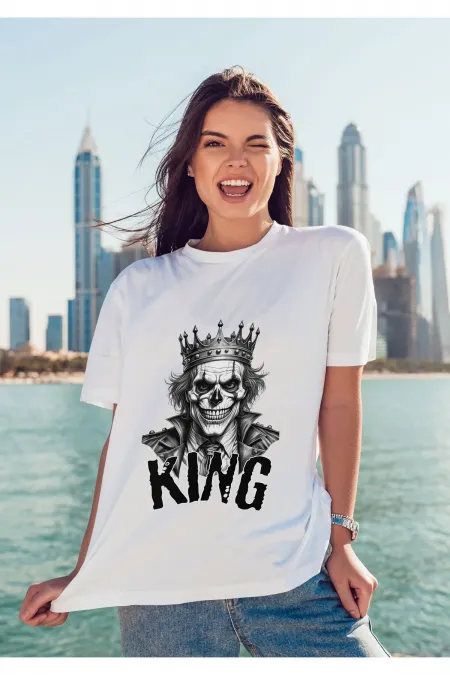 Unisex Men's/Women's KING Colorful Custom Printed Oversize Cotton Crew Neck T-Shirt