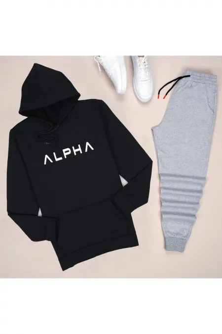 2’li Alpha Baskılı Sweatshirt Ve Eşofman Altı