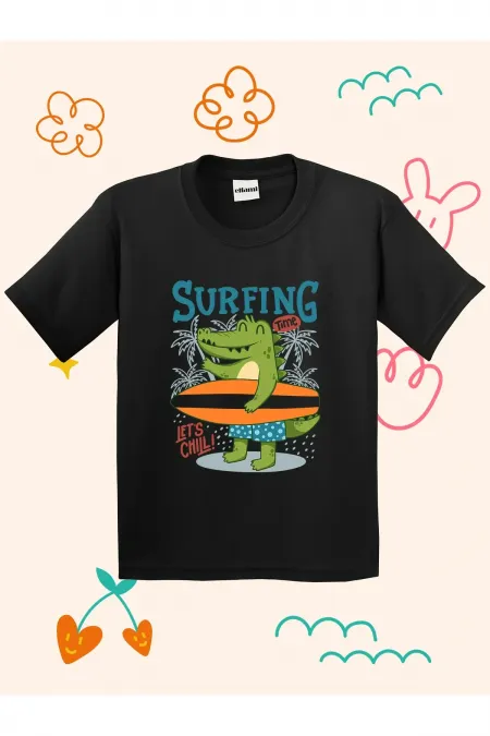 Surfer Dino Print Kids T-shirt