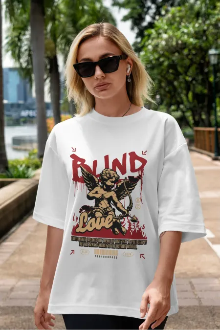 Unisex Men's/Women's BLIND LOVE Colorful Custom Printed Oversize Cotton Crew Neck T-Shirt