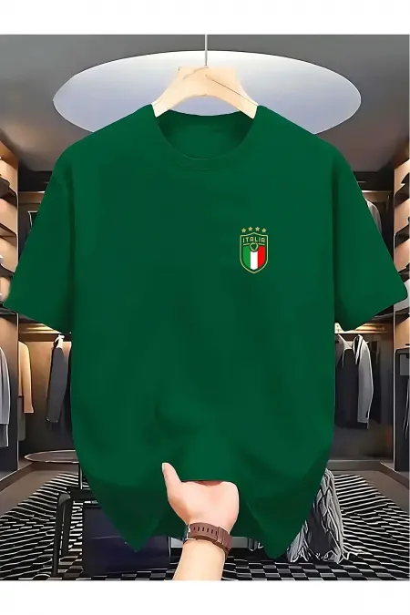 Erkek Yeşil İtaly Baskılı Overszie Tshirt