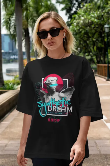 Unisex Men's/Women's Synthetic Dream Colorful Printed Oversize Cotton T-shirt