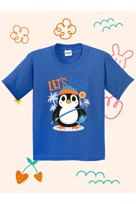 Fishing Penguin Design Kids T-shirt