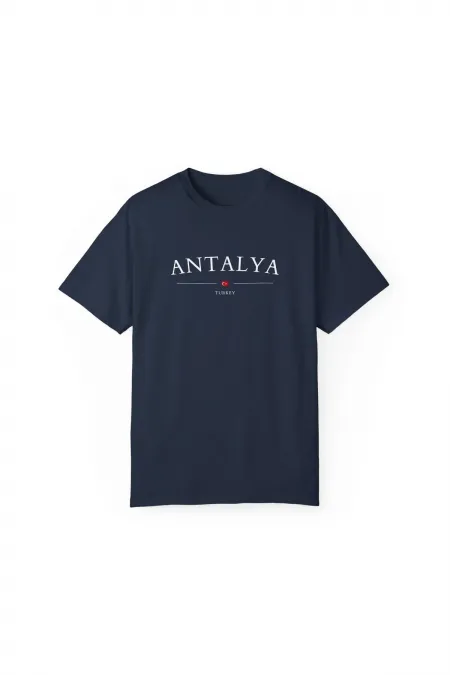 Unisex Antalya Turkey City Printed Navy Blue Basic T-shirt