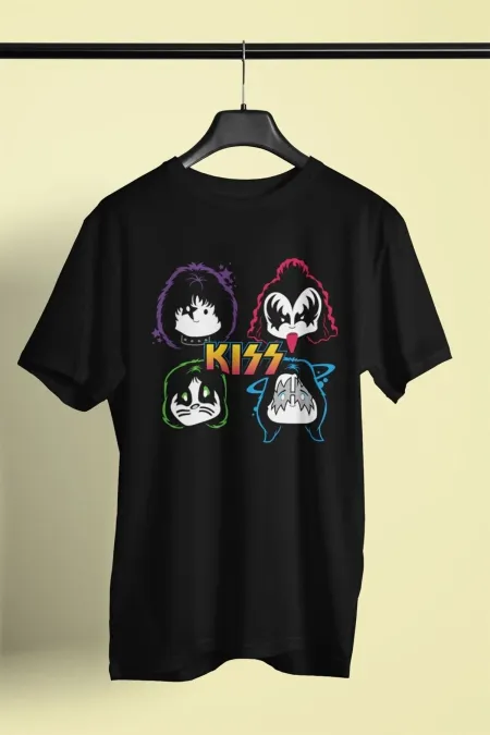 Kiss Music Band Baskılı Siyah Tshirt
