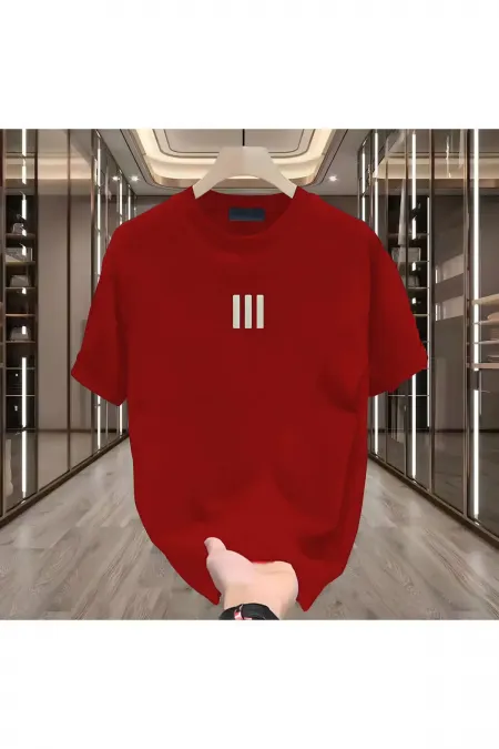 Newon 3 Stripe Printed Red Men's T-shirt