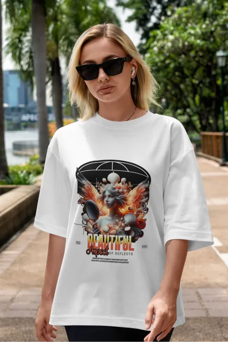 BEATIFUL Unisex Men's/Women's Colorful Custom Printed Oversize Cotton Crew Neck T-Shirt