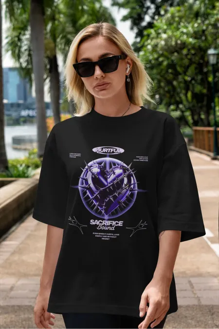 Unisex Erkek/Kadın HURTFUL Renkli Özel Baskılı Oversize Pamuklu Bisiklet Yaka T-Shirt Tişört