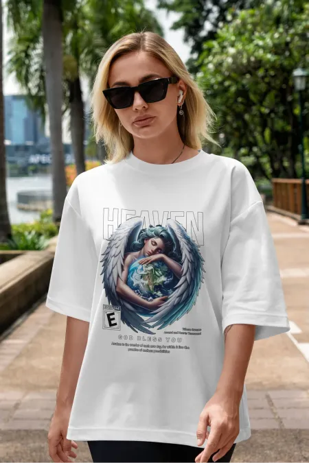 Unisex Men's/Women's HEAVEN 2-Color Custom Printed Oversize Cotton Crew Neck T-Shirt