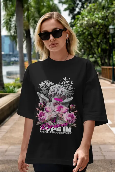 Unisex Women's/Men's ROMANCE HOPE IN Colorful Custom Printed Oversize Cotton Jersey T-Shirt