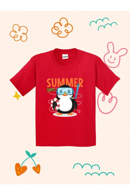 Penguin Summer Vibes Design Kids T-shirt