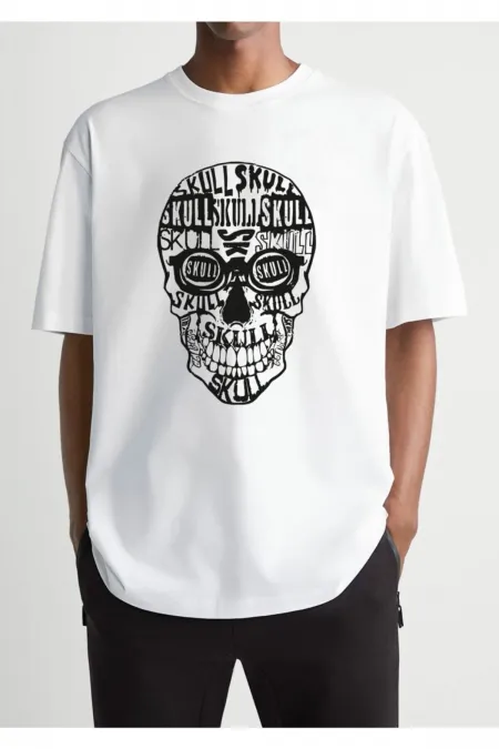 Oversize Skull Printed White T-shirt