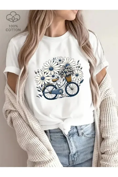 Daisy Bicycle Oversize Combed Cotton T-shirt