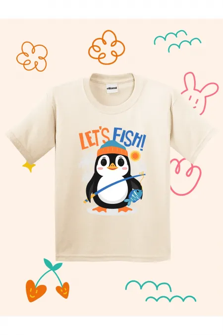 Fishing Penguin Design Kids T-shirt