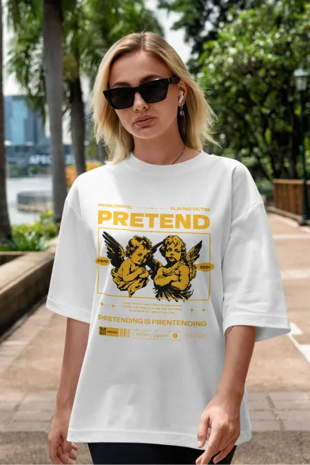 PRETEND Unisex Women's/Men's Colorful Custom Printed Oversize Cotton Jersey T-Shirt