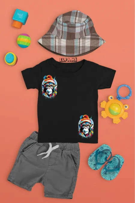 T-shirt imprimé singe mignon pour filles/garçons